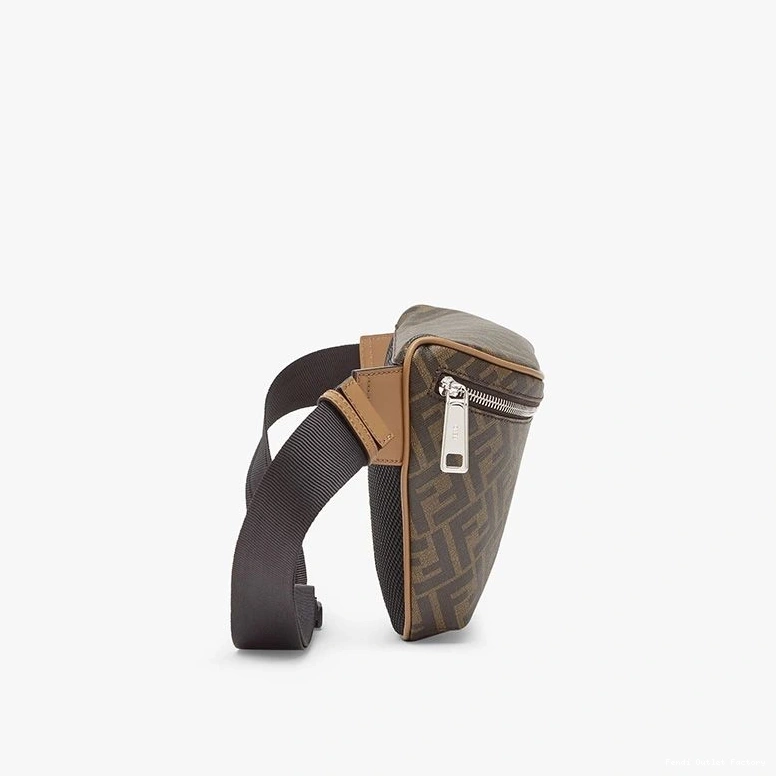 Affordable HOT Black Bag In FF Belt Motif Brown Fabric Fendi 0820